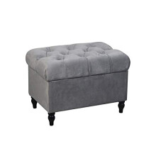 HomeHarmonyVelvet Ottoman Chair Storage Stool Seat Footrest Footstool With Rustic Look Feet (Silver)