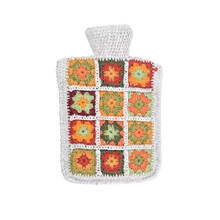 Pachamama Hand Crochet 100% Wool Hot Water Bottle Cover and 2 Litre Hot Water Bottle - Quilting Pattern Handmade Fair Trade Oatmeal Multicoloured