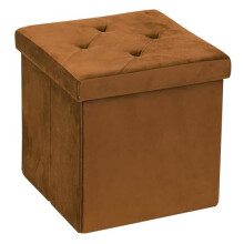 Easylife Folding Ottoman Storage Box (Gold) Velvet Seat, Foot Stool or Coffee Table with Reversible Tray Lid, Extra Seats & Stylish Storage Bench for