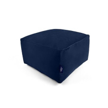 Littens Navy Blue Square Footstool Bean Bag, Soft Luxury Velvet, Ottoman Pouffe, Living Room Decorative Low Seat, Piped Detailing (45cm x 45cm x 25cm)