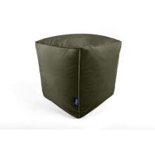 Littens Olive Green Square Cube Footstool Bean Bag, Soft Luxury Velvet, Ottoman Pouffe, Living Room Decorative Seat, Piped Detailing (41cm x 41cm x