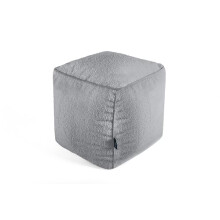 Littens Grey Silver Teddy Boucle Square Cube Footstool Ottoman Bean Bag Pouffe, Living Room Decorative Seat, Piped (41cm x 41cm x 41cm)