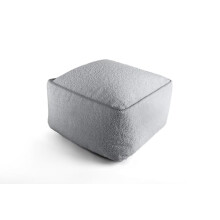 Littens Grey Silver Teddy Boucle Square Footstool Ottoman Bean Bag Pouffe, Living Room Decorative Low Seat Piped (45cm x 45cm x 25cm)