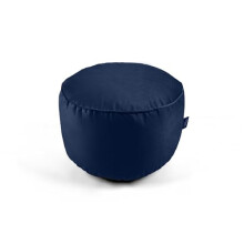 Littens Navy Blue Round Footstool Bean Bag, Soft Luxury Velvet, Ottoman Pouffe, Living Room Decorative Low Seat, Piped Detailing (45cm x 25cm)