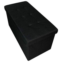 HomeHarmony Quilted Top Folding Storage Ottoman Seat, Stool, Toy Storage Box Linen Look (Black, Large)