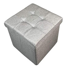 HomeHarmony Quilted Top Folding Storage Ottoman Seat, Stool, Toy Storage Box Linen Look (Grey, Medium)