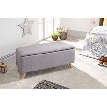 GFW - The Furniture Warehouse Secreto Fabric Ottoman Lift Up Storage Box & Bench, Oak Feet - Grey or Charcoal#Light Grey
