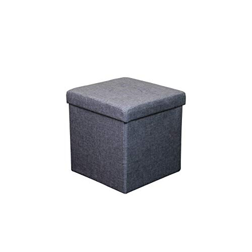 HomeHarmony Folding Storage Ottoman Seat, Stool, Toy Storage Box Linen Look (Light Grey Medium)
