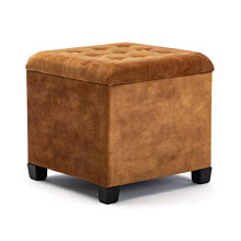 HNNHOME 45cm Cube Cloud Velvet Padded Seat Ottoman Storage Stool Box, Footstool Pouffes Chair with Lids (Mustard, Cloud Velvet)
