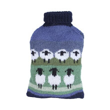 Pachamama Handknitted 100% Wool Hot Water Bottle Cover and 2 Litre Hot Water Bottle - Sheep Pattern Handmade Fair Trade Multicoloured Thermal