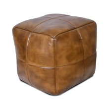 Elm home and garden 100% Real Genuine Leather Foot Stool Rest Poufe Tan Brown Grey 45cm High x 50cm Wide x 50cm Deep (Brown)