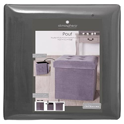 Atmosphera Lysandre Folding Pouffe Grey Velvet Effect 1