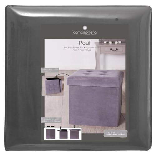 Atmosphera Lysandre Folding Pouffe Grey Velvet Effect 2