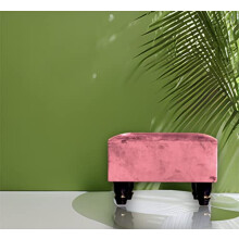 STOREX Ottoman Linen Pouffe Footstool Rectangle Seat Bench Footrest Chair Stool Padded Seat Living Room Bedroom with Wooden Legs (Baby Pink)