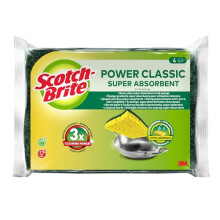 Scotch-Brite Classic Cellulose Scrub Sponge, 4 Pieces - Durable Scourer that Easily Removes Grease & Burnt-on Food