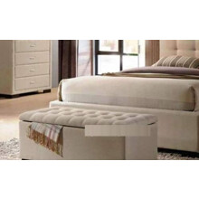 Spring Well,Beautiful Spanish Upholstrey in Chennile with Fabric Buttons, Ottoman, Box/Storage Blanket Box (Cream, Medium)