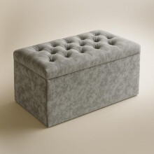 Spring Well Spanish Crushed Velvet Crystal, Diamante, Ottoman, Storage, Blanket Box (Grey, Medium)