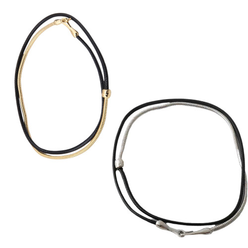 Collier tendance polyvalent en cuir noir et chaîne-argent 1