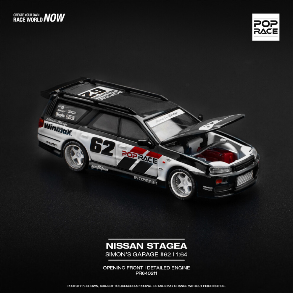 Photos - Toy Car Pop Race Nissan Stagea Simon's Garage#62 Black 1:64 Diecast Model 640211
