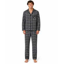 (L, Black) Mens Cotton Blend Check Pyjama Set