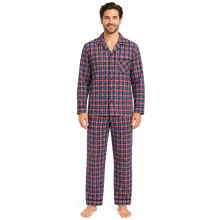(2XL, Red) Mens Cotton Blend Check Pyjama Set