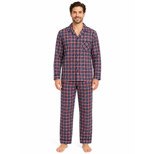 True Face (2XL, Red) Mens Cotton Blend Check Pyjama Set