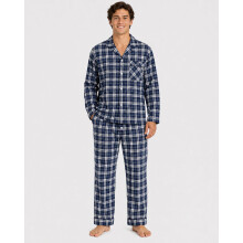 (2XL, Navy) Mens Cotton Blend Check Pyjama Set