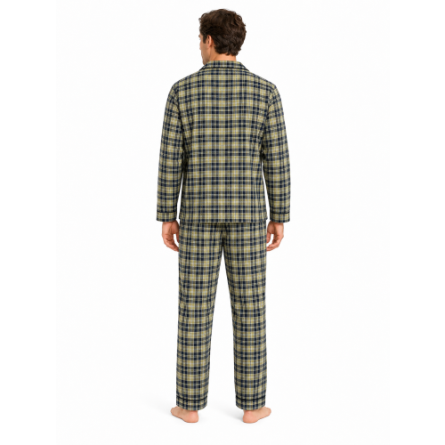 True Face (L, Sage) Mens Cotton Blend Check Pyjama Set 1