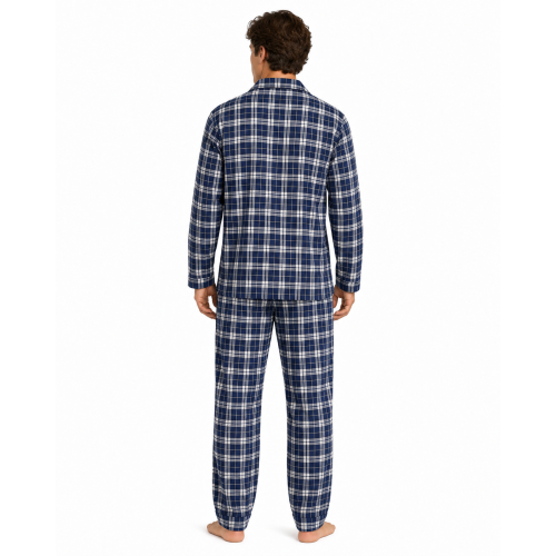 True Face (2XL, Navy) Mens Cotton Blend Check Pyjama Set 1
