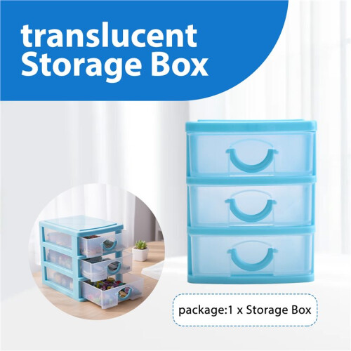 translucent Drawer type plastic Storage Box（Blue 3 Layers） 1