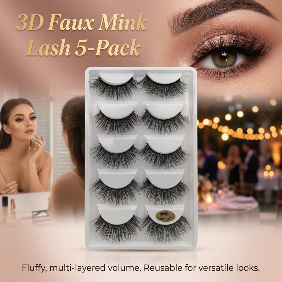 Creation-3C (G500) 3D False Eyelashes 5 Pairs, Natural Thick