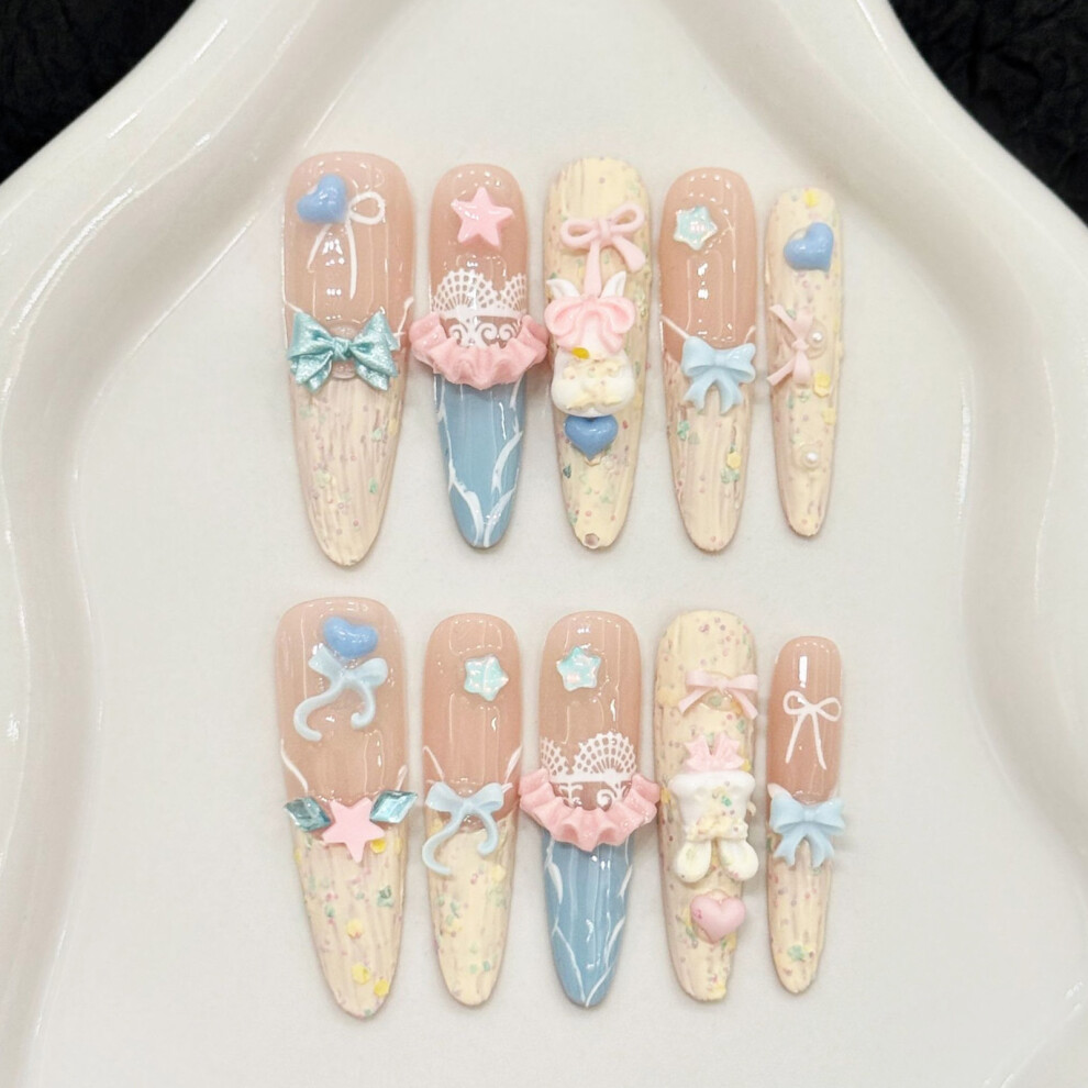 Phui-Pet-Supplies (Xs) 10Pcs French Tip Fake Nails For Women