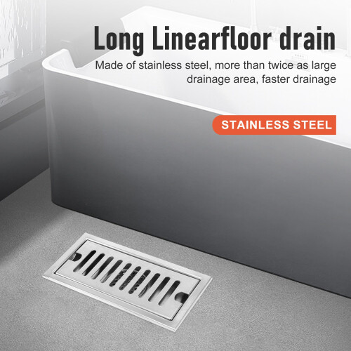 Rectangular Linear Shower Floor Drain Long Linear Drainage Channel Drain for Hotel Bathroom Kitchen Floor 20cm 1