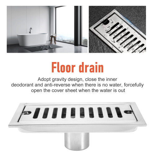 Rectangular Linear Shower Floor Drain Long Linear Drainage Channel Drain for Hotel Bathroom Kitchen Floor 20cm 2