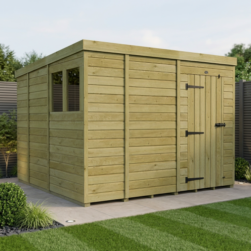 9 x 9 Pent Shed Tanalised (Single Door, With Windows)