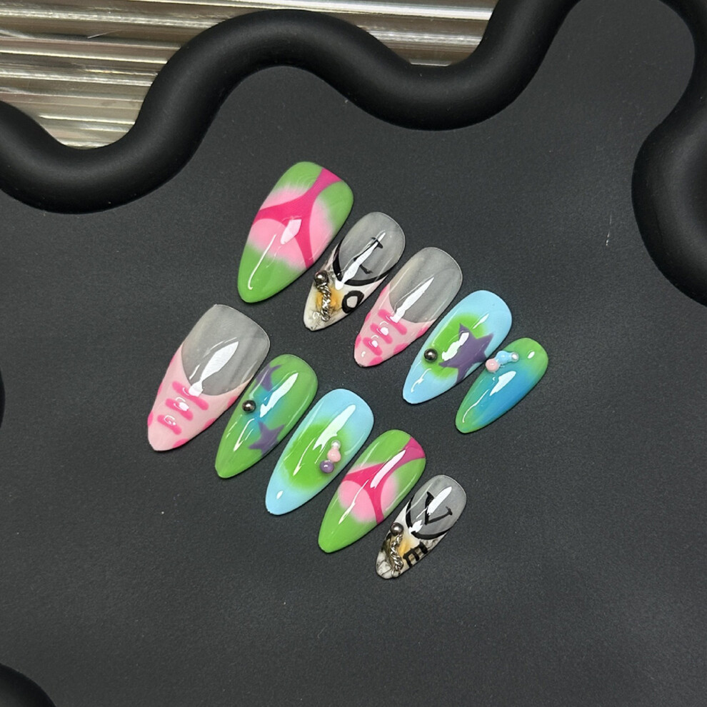 Creation-3C (Xs) 10Pcs Reusable Press-On Nails, Long Lasting, Diy Decoration