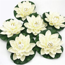 36Pcs Artificial Floating Foam Lotus Flowers,with Water Lily Pad Ornaments,Ivory White