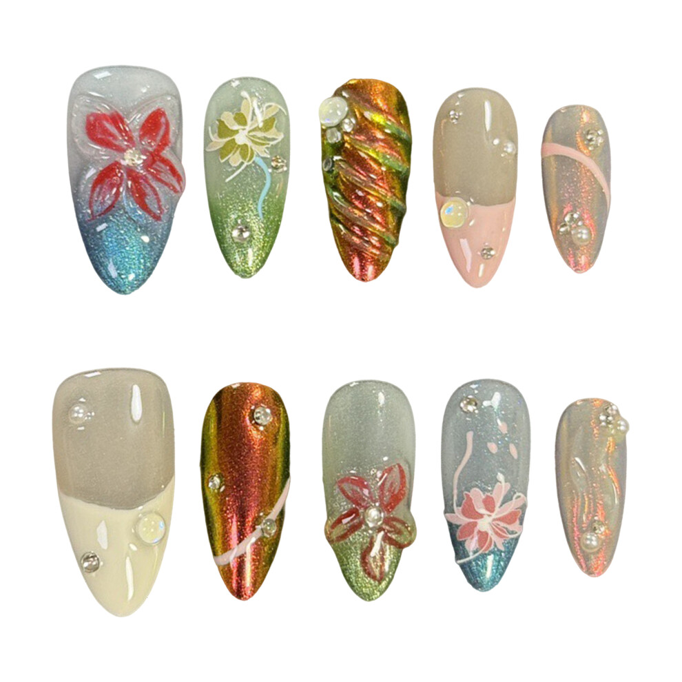 Dcph-Clothing (Xs) 10Pcs Glossy Candy French Fake Nails