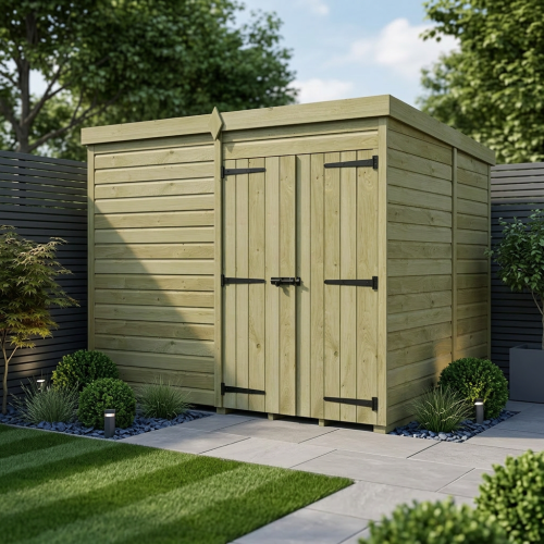 10 x 9 Pent Shed Tanalised (Double Door, No Windows)