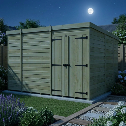 10 x 9 Pent Shed Tanalised (Double Door, No Windows) 2