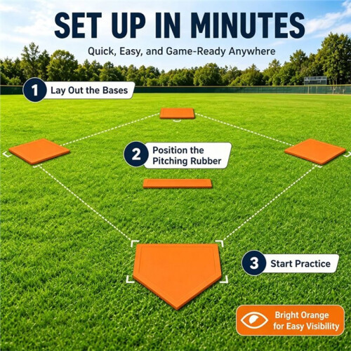 5 Piece Baseball Bases Set , Rubber Practice Base Set with Home Plate, for Baseball, Softball 1