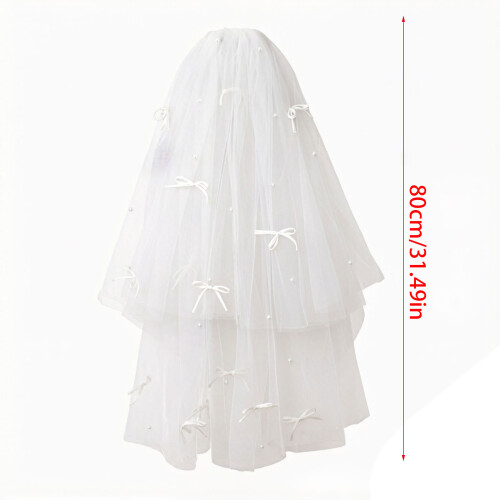 Voile de mariage orné de perles blanches romantiques, 2