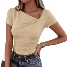 Modieus T-shirt met uniek geplooid detail en-Crème XL