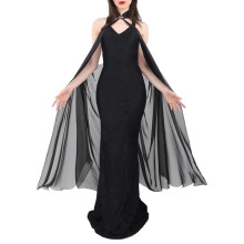 Vrouwen romantici vloerlengte chiffon cape halternek-Zwart 150cm