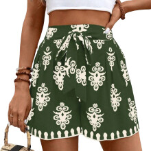 Women Casual Shorts Drawstring Elastic Waist Shorts-Green XL