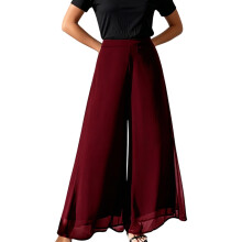 Stylish Women's Wide Leg Lounger Pants Breathable-Burgundy XL