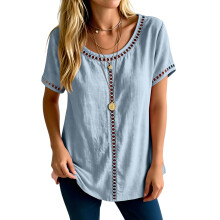 Boheemse gehaakte kanten damesblouses, korte-Hemelsblauw XXXL
