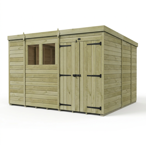 10 x 9 Pent Shed Tanalised (Double Door, With Windows) 1