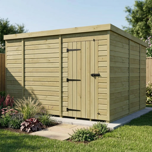 10 x 9 Pent Shed Tanalised (Single Door, No Windows)