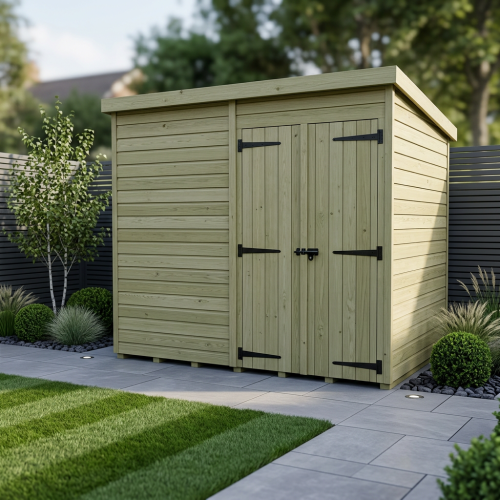 11 x 8 Pent Shed Tanalised (Double Door, No Windows)